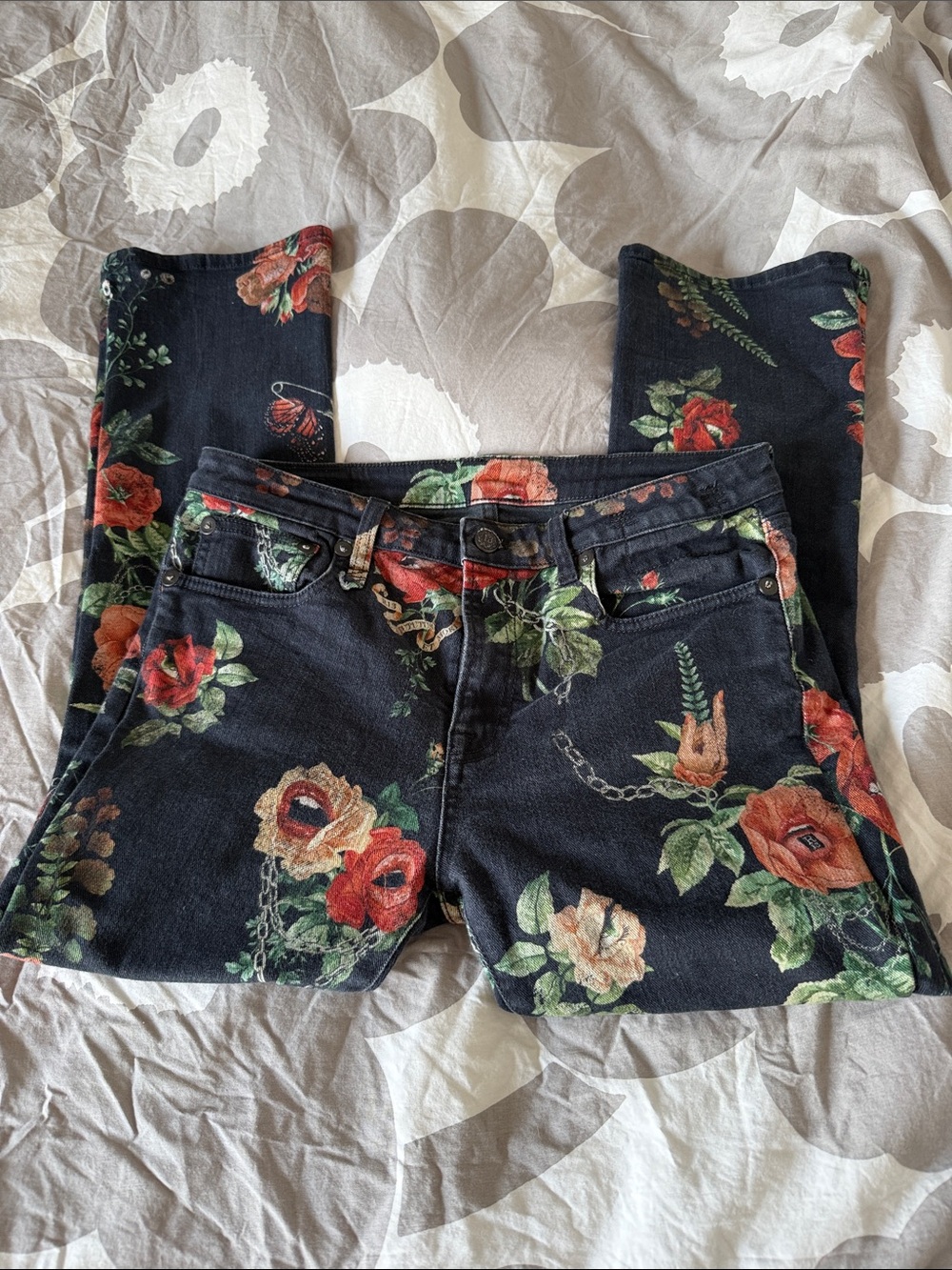 R13- Women’s Black Floral Print Jeans- Sz 29